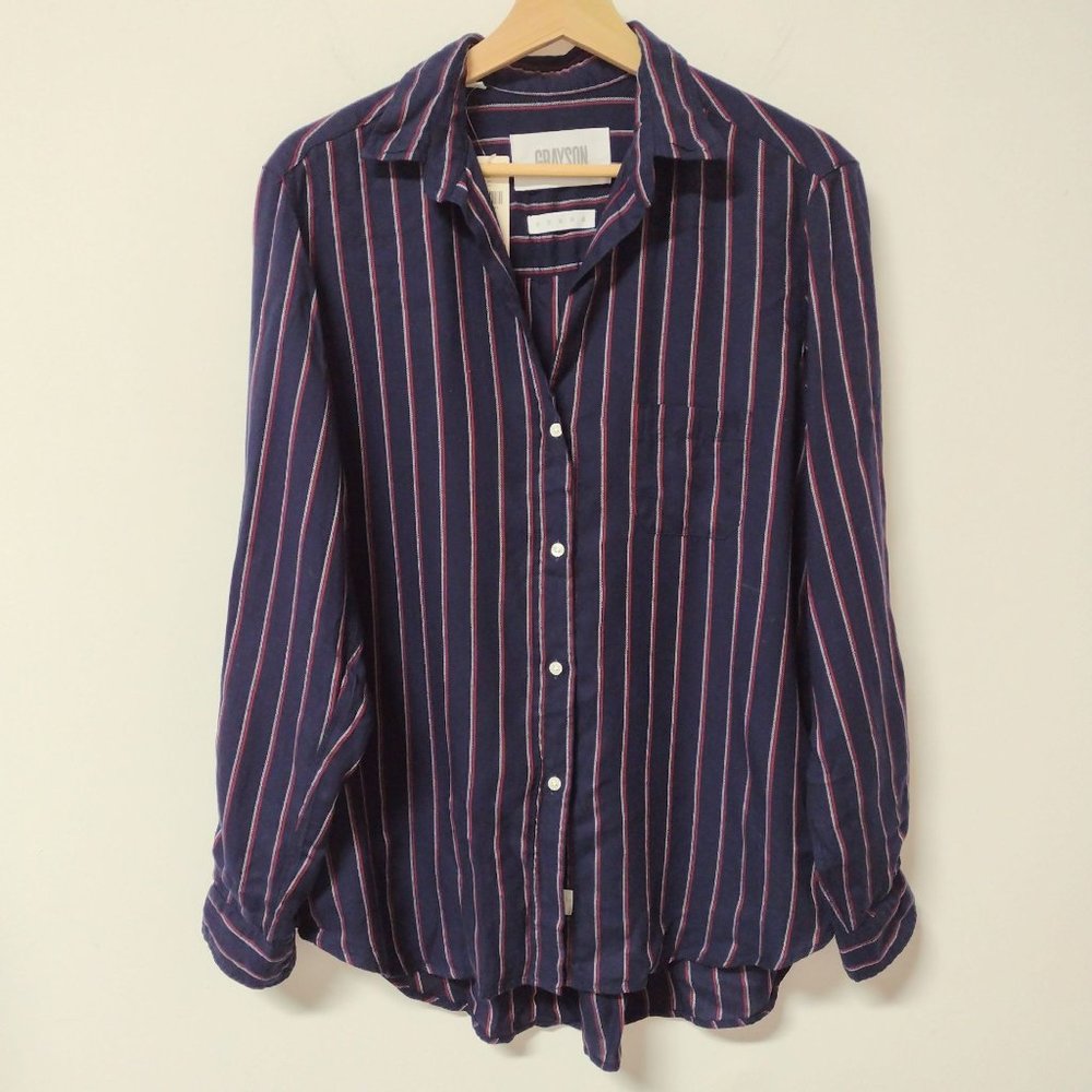 Anthropologie Grayson Striped Button-Down Shirt in Navy and Red